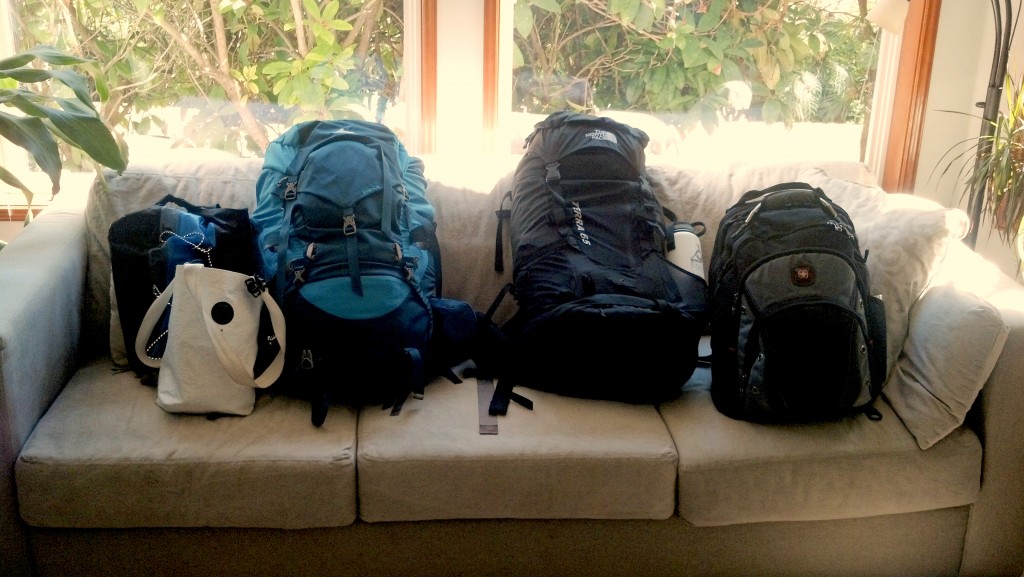 Everything we are bringing for a year condensed into 5 bags!