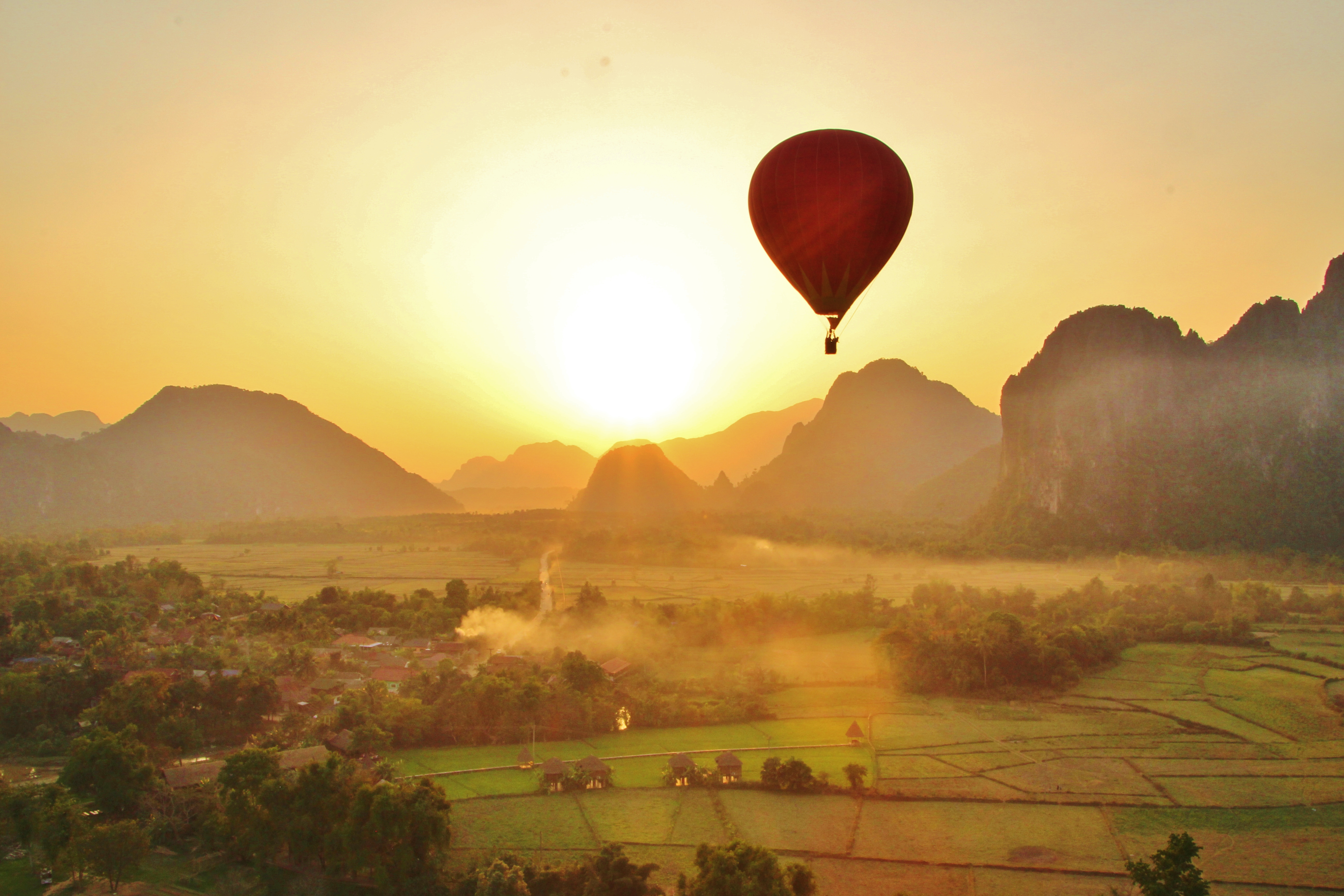 balloons over vang vieng, laos, hot air balloon